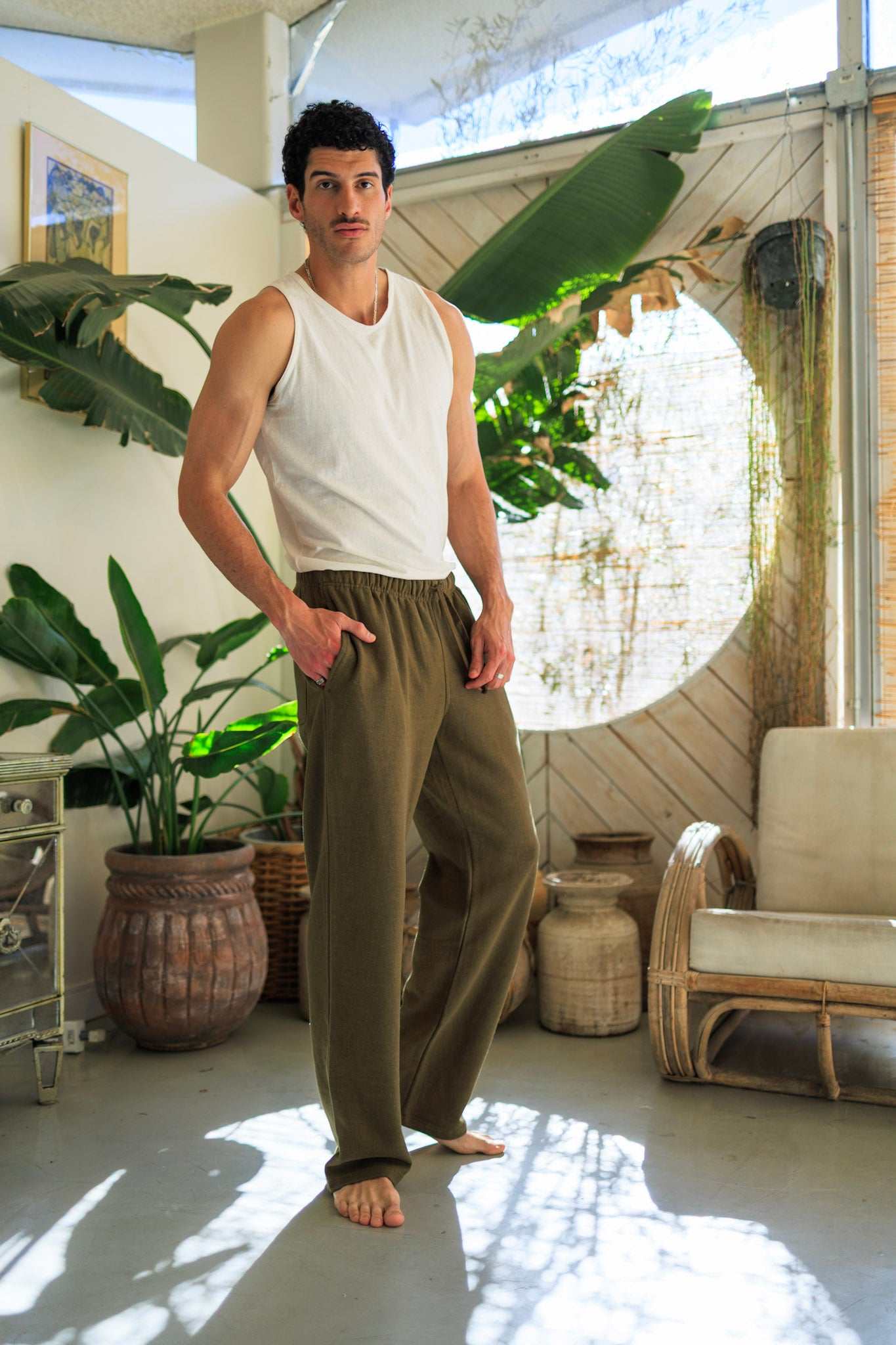 Men's hemp tank top breathable organic cotton blend for workout and yoga