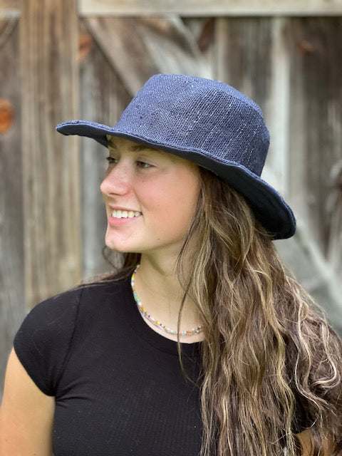 Wide Brim Sun Hat - Hemp Sun Hat in Black or Navy by Asatre