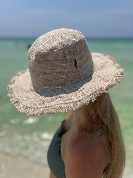 Hemp Linen Sun Hat - Neutral Stripe