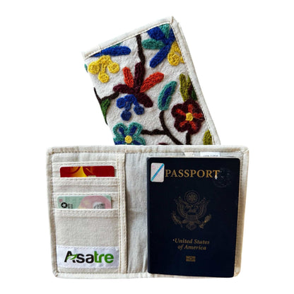 Hemp Floral Embroidered Passport Cover – Sustainable Handmade Travel Wallet by Asatre