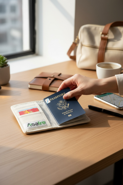Hemp Floral Embroidered Passport Cover – Sustainable Handmade Travel Wallet by Asatre