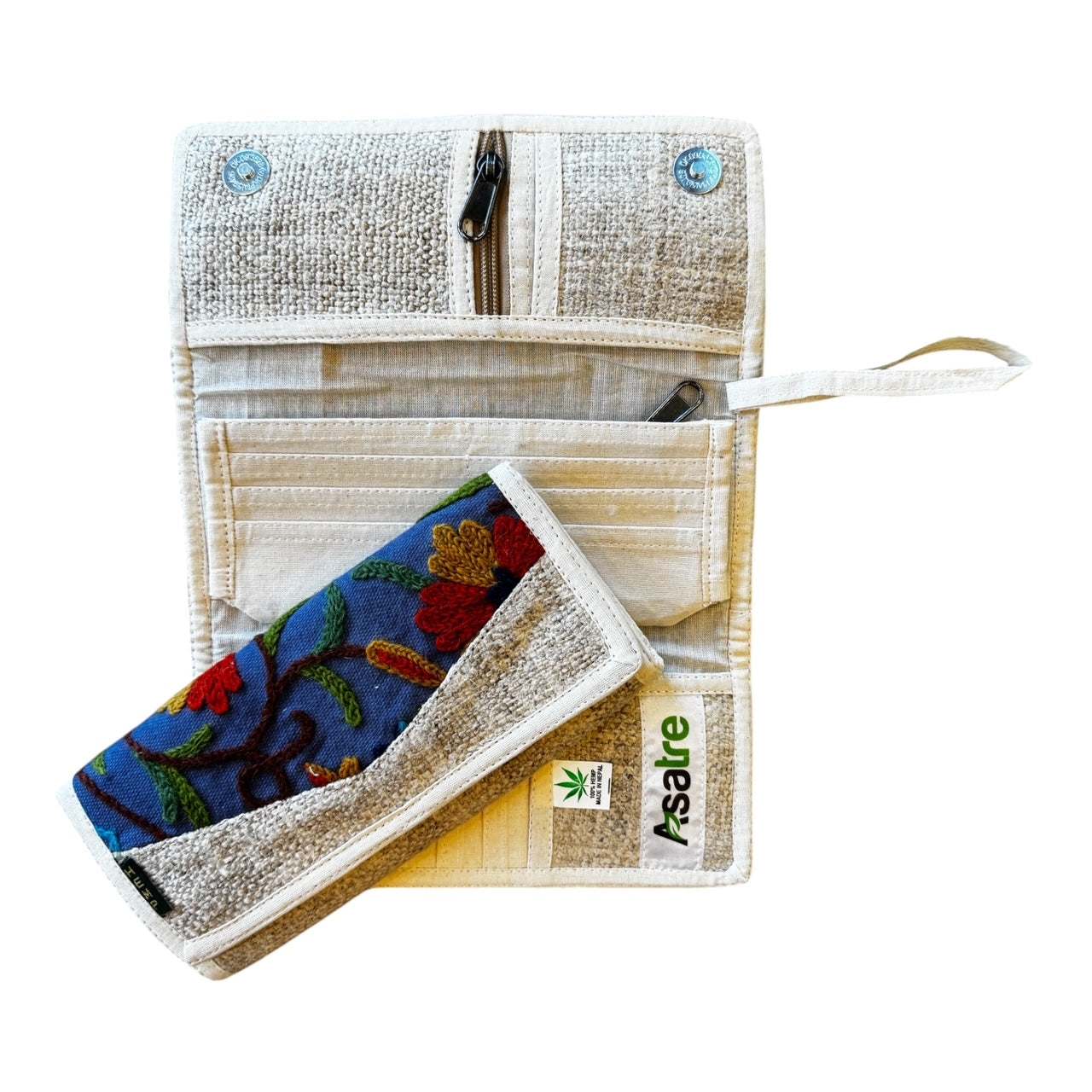 Hemp Wallet – Embroidered Floral Trifold Sustainable Vegan Handmade
