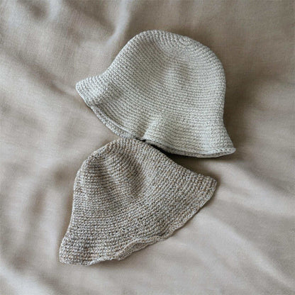 Handmade foldable hemp beach hat with wide brim, natural beige crochet for sustainable summer sun protection