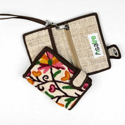 Hemp Bi-Fold Wallet with Floral Embroidery | Handmade Eco Wallet by Asatre