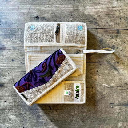 Vegan Wallet Sustainable Hemp Material Embroidered Floral Design Handmade Trifold Construction Ethical Fashion Choice Bohemian Style Accessory Everyday Organization Solution Practical Card Storage Colorful Artistic Pattern Eco Friendly
