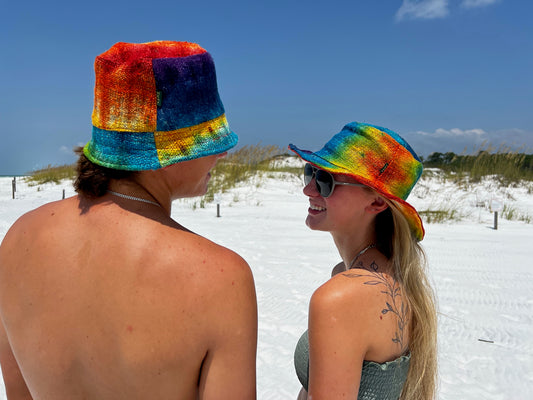 Tie dye hat - Hemp Rainbow Bucket or Sun Hat for Any Season|Asatre