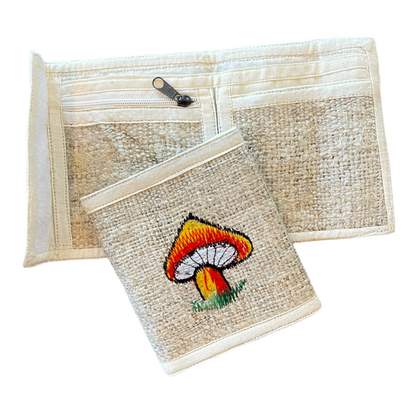 Hemp Wallet - Eco-Friendly Bi-Fold Design with Mushroom Embroidery