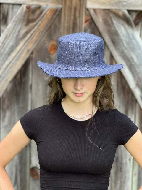 Wide Brim Sun Hat - Hemp Sun Hat in Black or Navy by Asatre