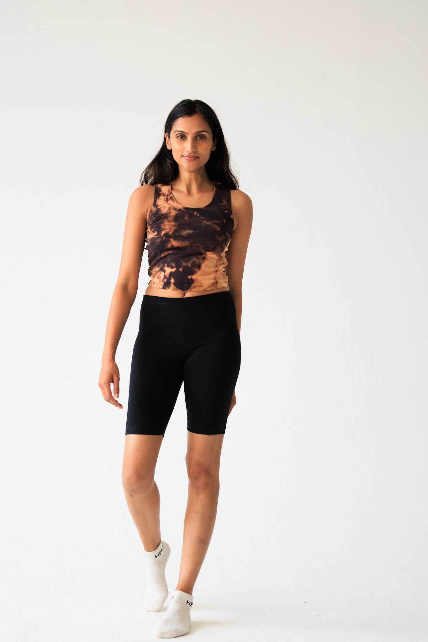 Women's sustainable hemp bike shorts with 9-inch inseam in black for breathable athletic wear