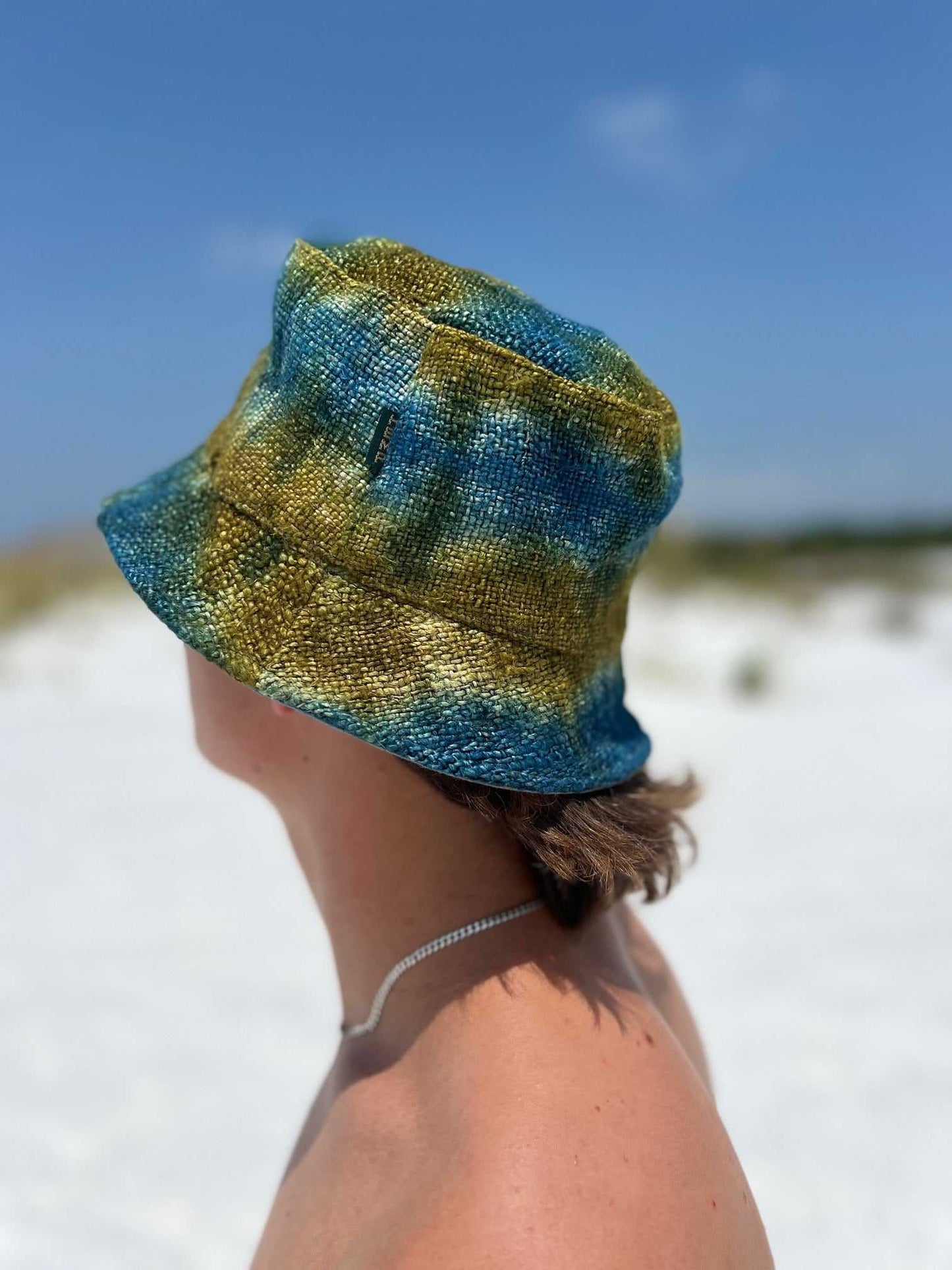 Tie Dye Bucket Hat - Blue Green Tie Dye Hemp Beach by Asatre