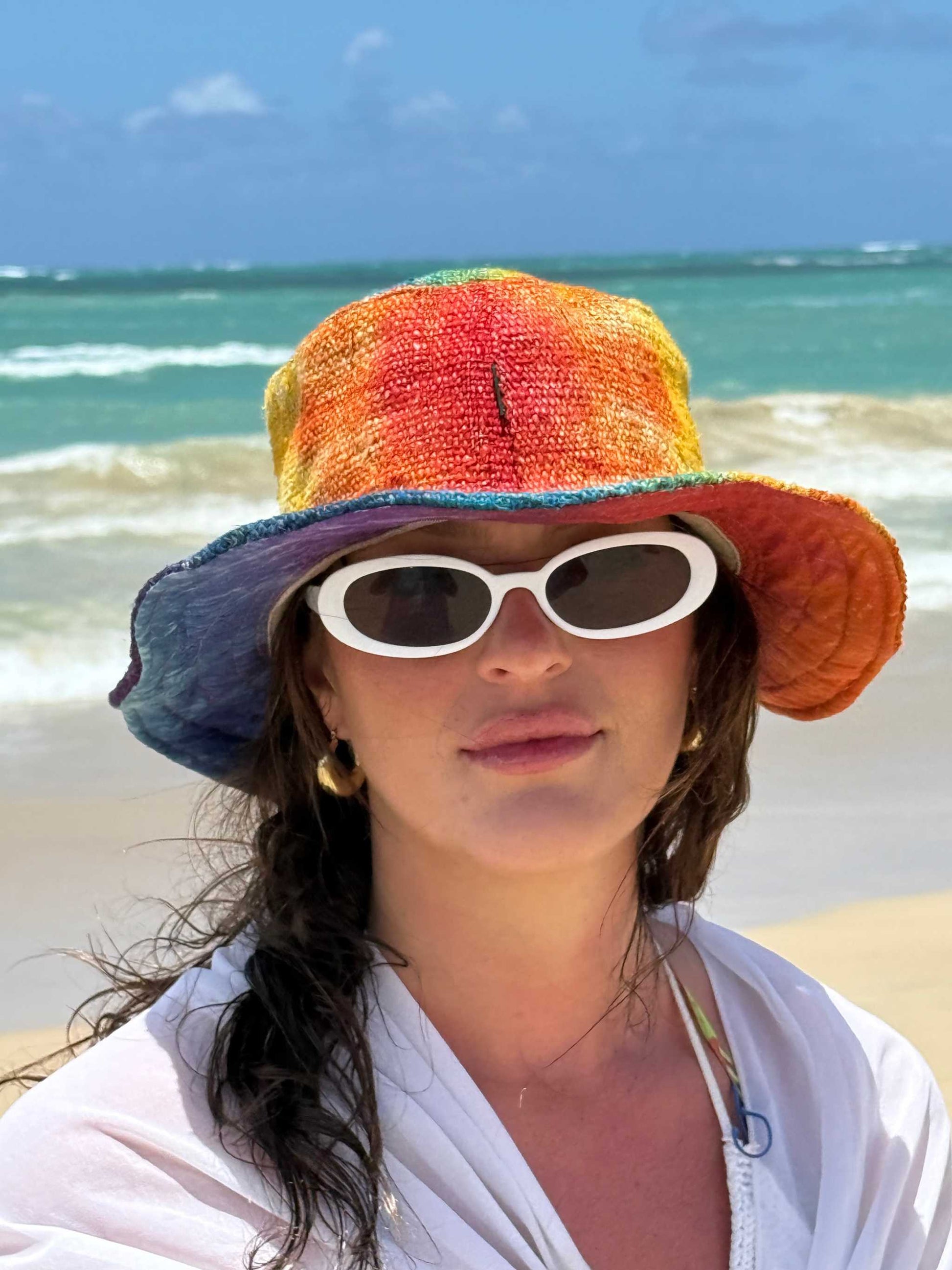 Tie dye hat, hemp rainbow bucket or sun hat, vibrant eco-friendly accessory, beachwear.