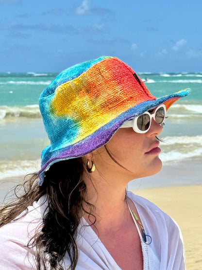 Tie dye hat - Hemp Rainbow Bucket or Sun Hat for Any Season