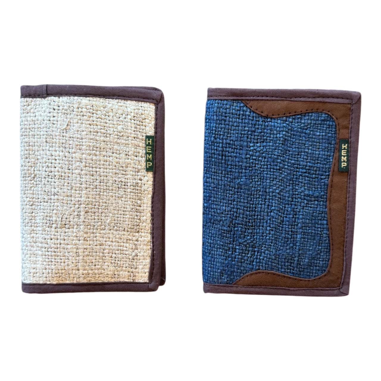 Two textured fabric pads with brown borders on a white background