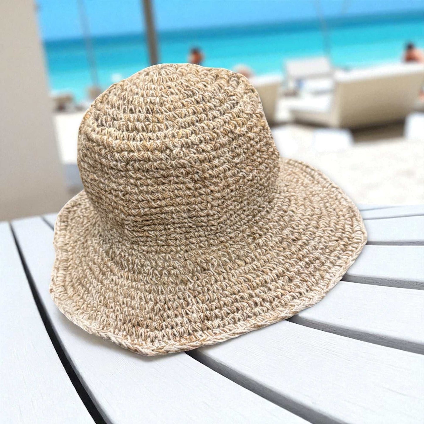 Hemp Crochet Sun Hat with Wire Brim-Handmade Eco-Friendly Summer Hat