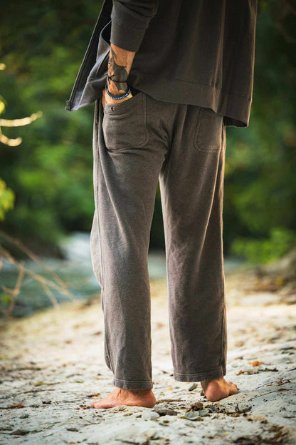 Hemp Sweatpants in charcoal gray fleece with a relaxed straight-leg fit, elastic waistband, and two back pockets