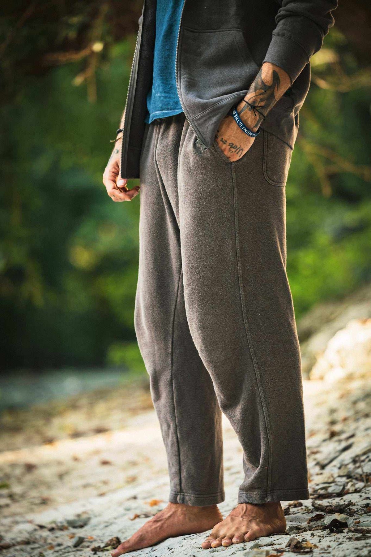 Hemp Sweatpants in charcoal gray fleece with a relaxed straight-leg cut, elastic waist, and side pockets