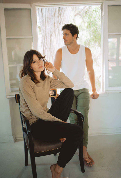 Hemp Sweatshirt Women in a muted taupe colour, with a relaxed fit, long sleeves and a simple round neckline