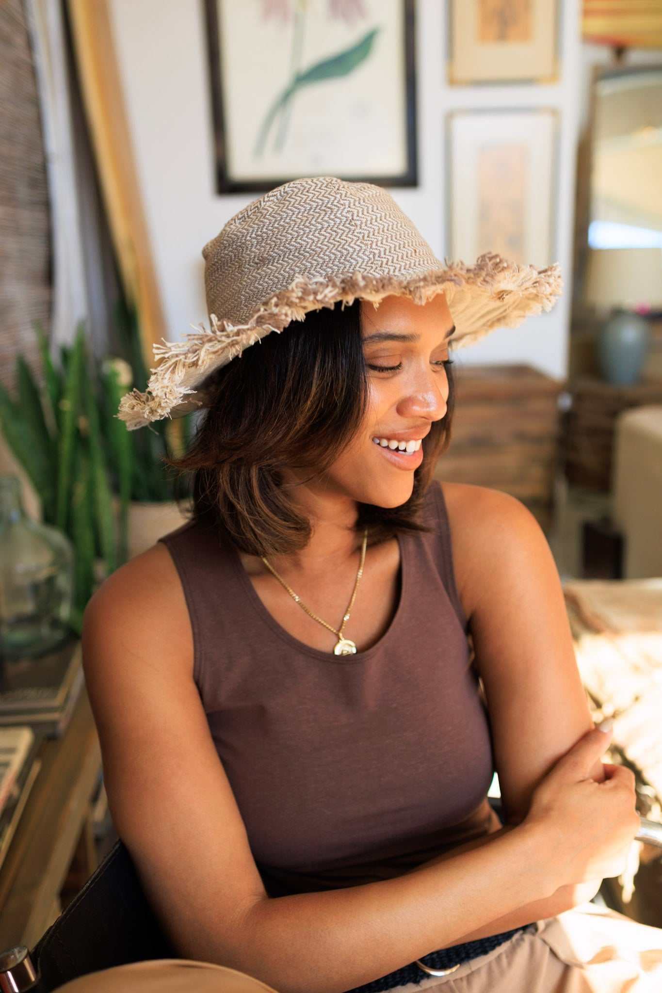 Linen Hat - Hemp Herringbone Sun Hat for Summer Travel & Beach