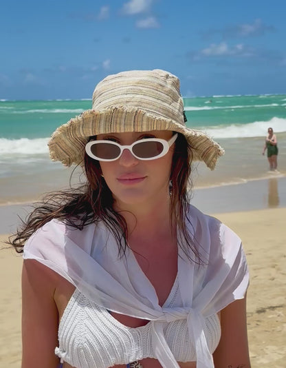 Hemp Linen Sun Hat - Striped Neutral