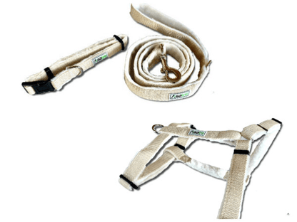 Hemp Dog Harness, Collar, and Leash Set (Beige)