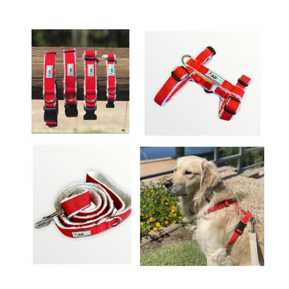 Hemp Dog Harness, Collar, and Leash Set (Red)