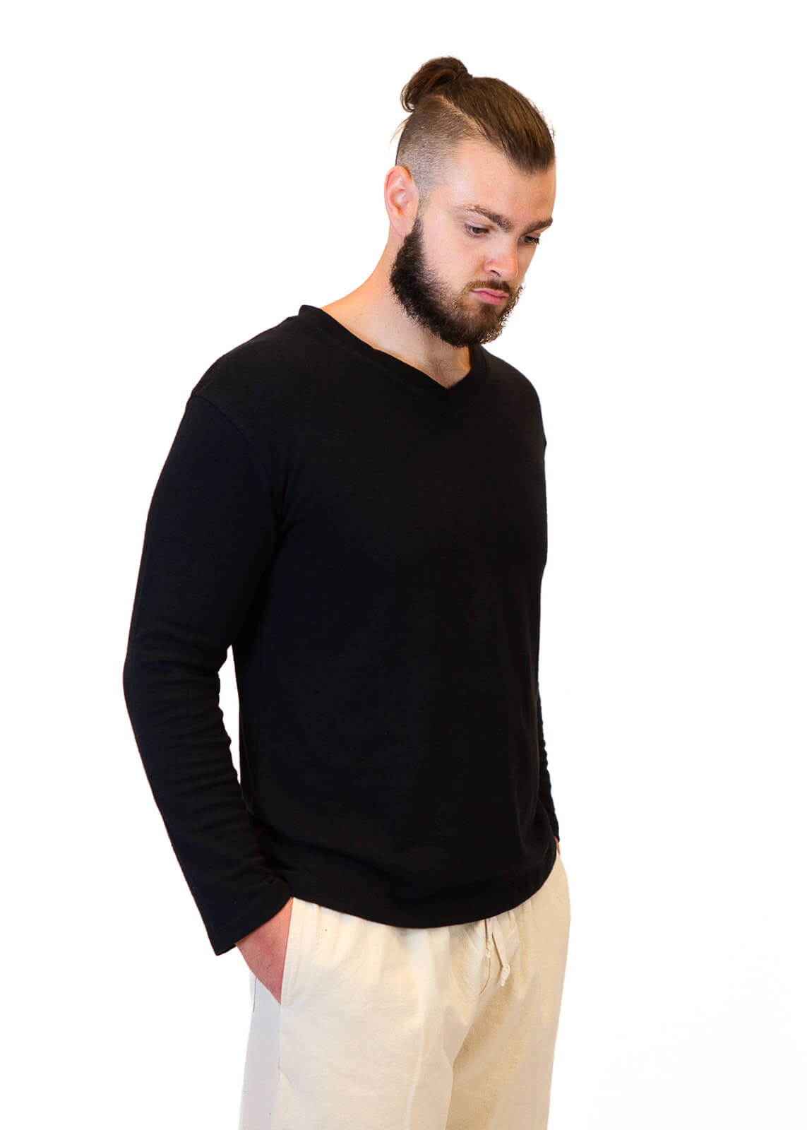 Men's Hemp Long Sleeve V-Neck Shirt