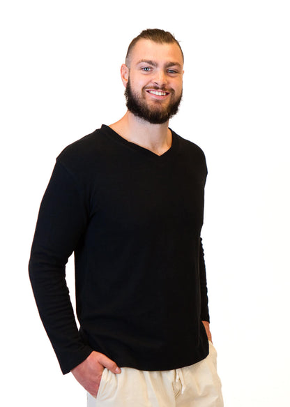 Men's Hemp Long Sleeve V-Neck Shirt