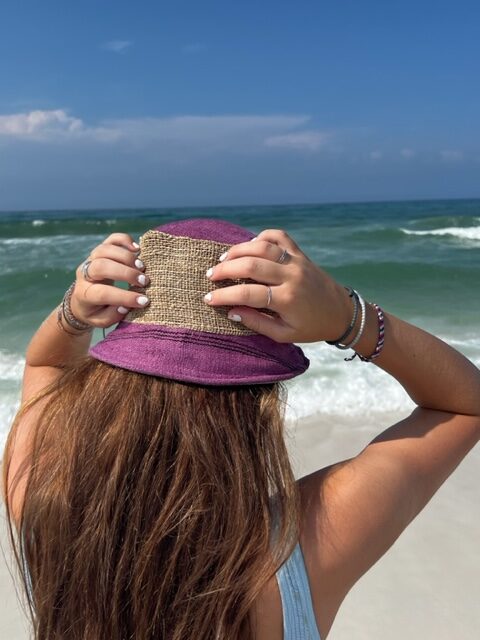 Hemp Bucket Hat - Mauve Stripe, Purple Stripe