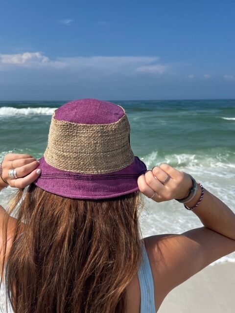 Hemp Bucket Hat - Mauve Stripe, Purple Stripe