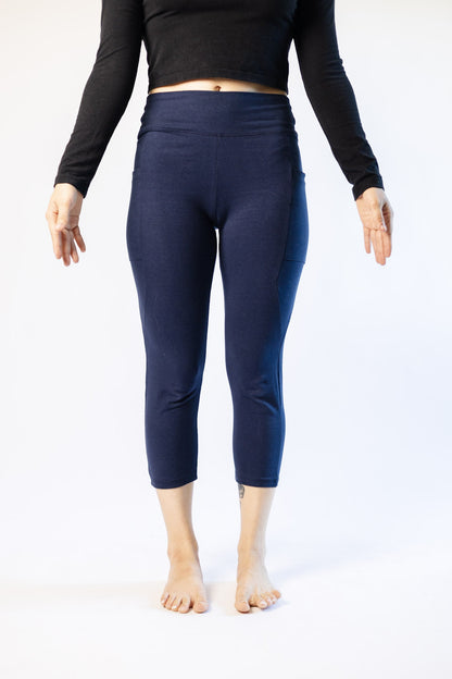 Hemp Capri Leggings with Pockets by Asatre - Navy