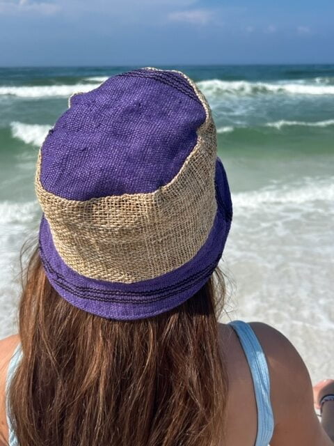 Hemp Bucket Hat - Mauve Stripe, Purple Stripe