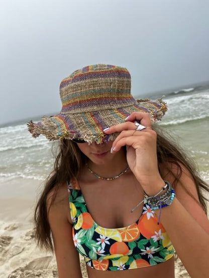 Hemp Sun Hat - Multi Color Stripes