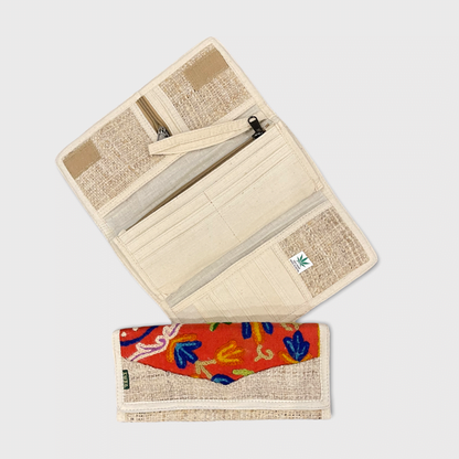 Women's Hemp Wallet - Embroidered Purse Clutch