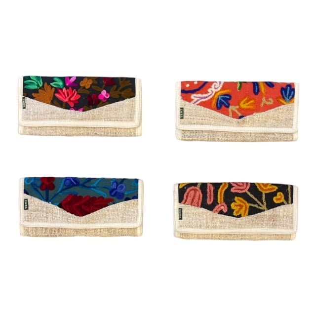 Women's Hemp Wallet - Embroidered Purse Clutch