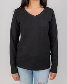 Women's Hemp Long Sleeve V-neck Jersey Top