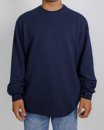 Unisex navy hemp terry sweatshirt with crew neck and relaxed fit