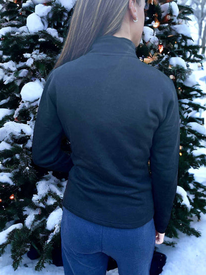 Hemp Jacket in dark charcoal fleece, shown from the back with a high collar, long sleeves and fitted shape