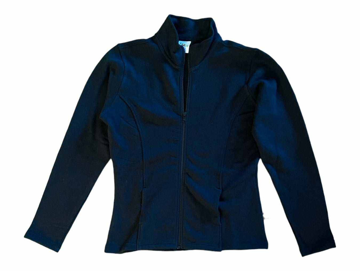 Hemp Jacket in deep navy fleece with a full front zip, raised mandarin collar, long sleeves and vertical pockets