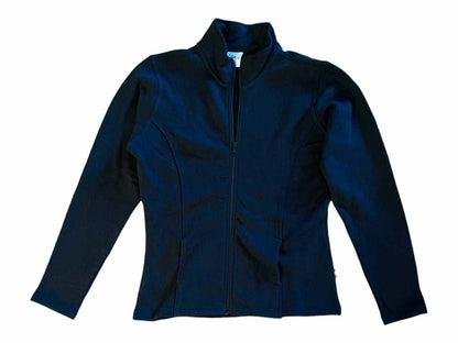 Hemp Jacket in deep navy fleece with a full front zip, raised mandarin collar, long sleeves and vertical pockets
