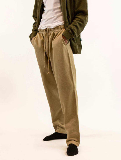 Hemp Sweatpants in taupe fleece with a relaxed straight-leg fit, elastic drawstring waist and soft brushed texture