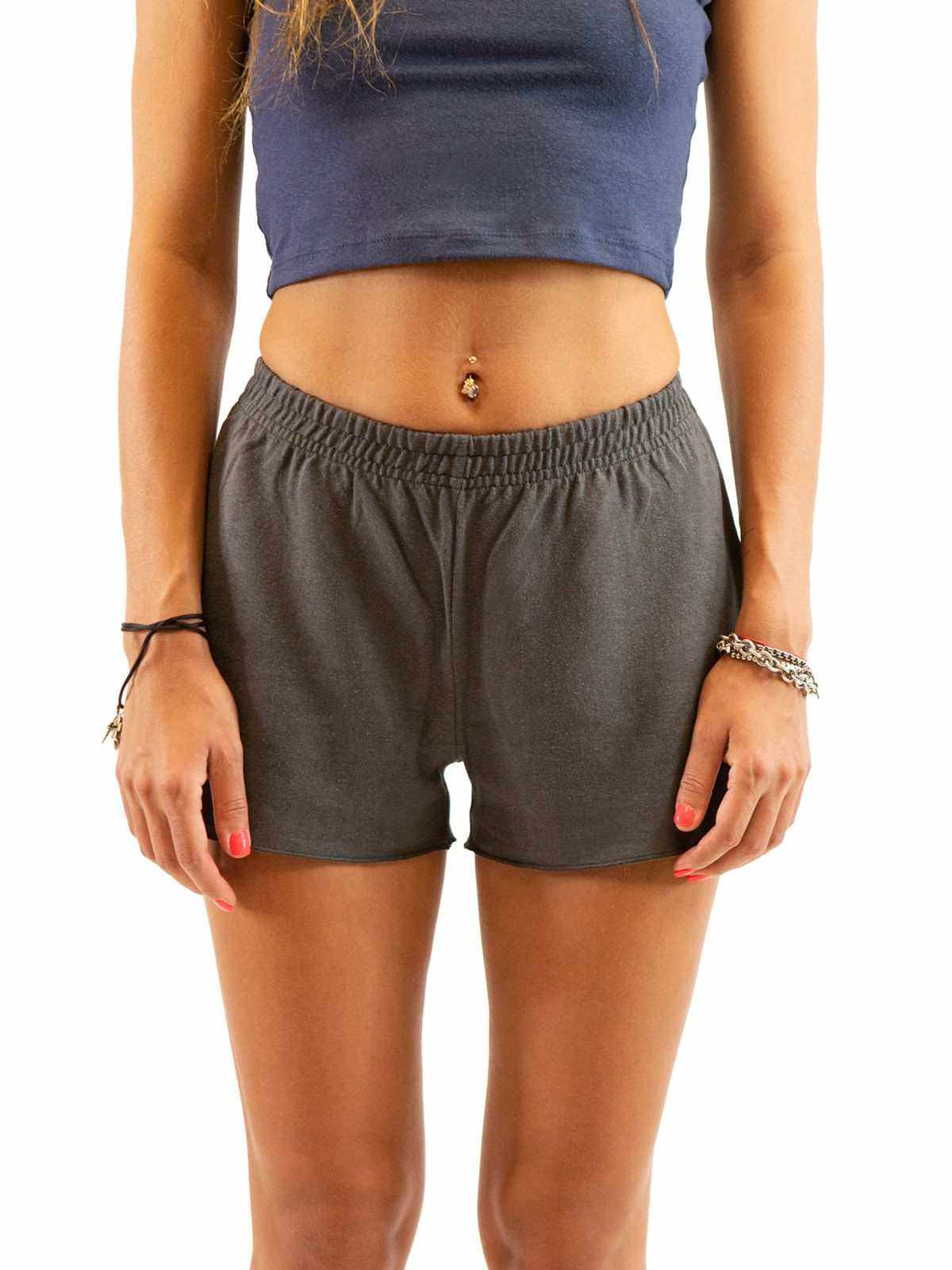 Women wearing breathable hemp running shorts with elastic waistband